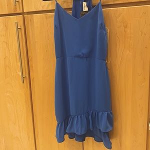 Everly dressy short blue dress with ruffle hem